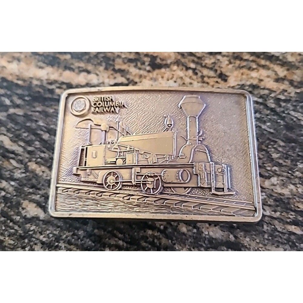 British Columbia Railway Brass Belt Buckle Locomotive Engine Railfan Vintage